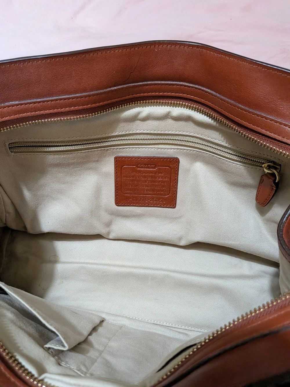 Leather Tote Handbag in Cognac Brown with Tassel